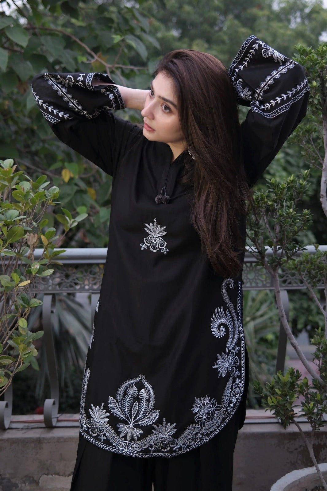 Black Embroidered Two-Piece Co-ord Set | Hina Collection