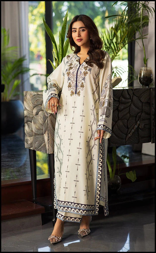 Luxury White Digital Print Grip Kurta & Trouser Set