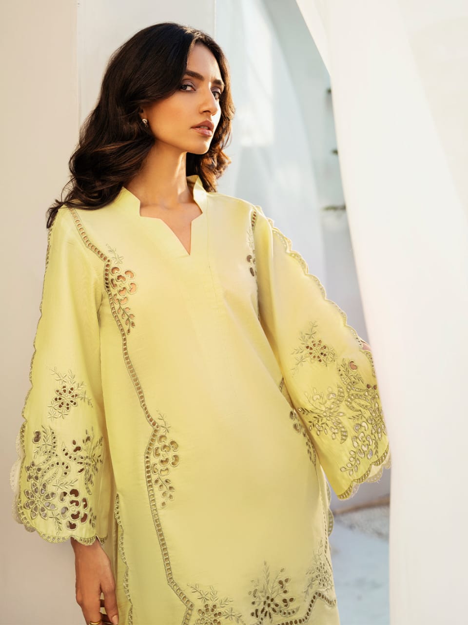 Light Yellow Cotton Suit with Intricate Embroidery | Casual Wear