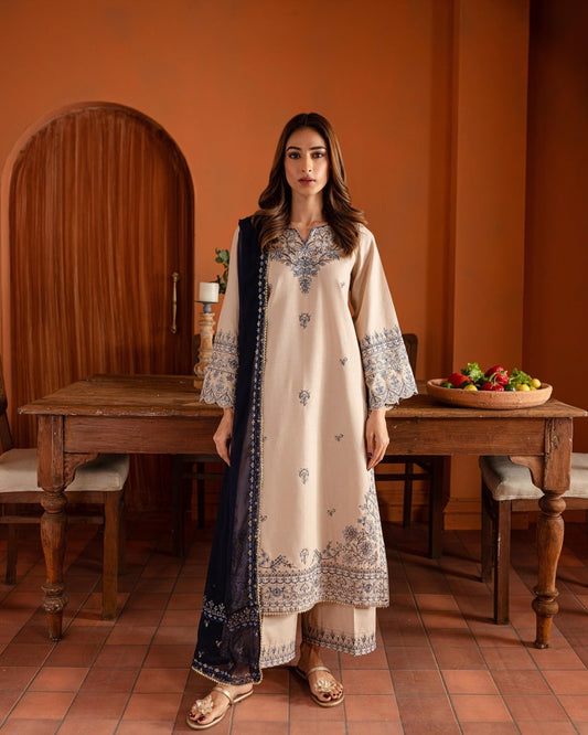 Castaline 3Pc Ready to Wear Linen Dress – Embroidered Suit