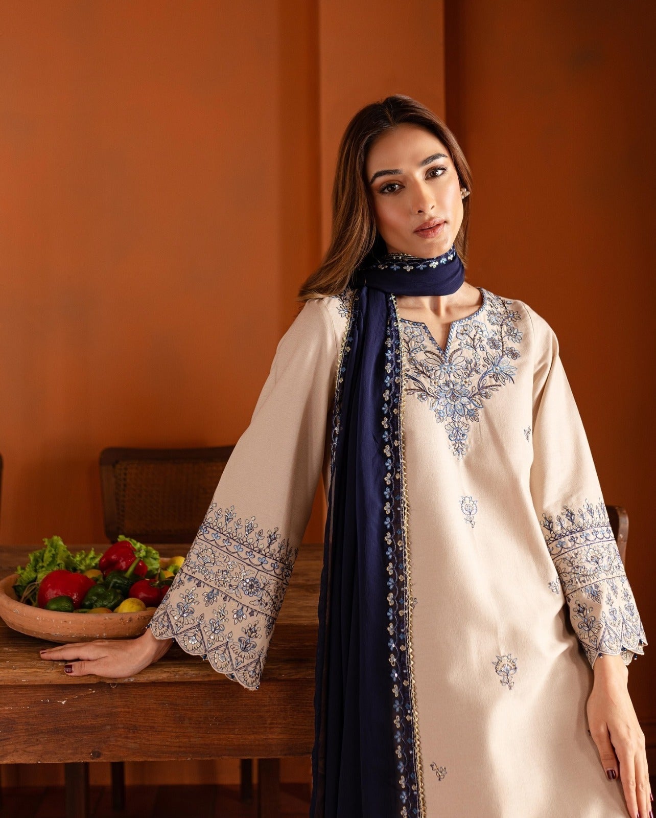 Castaline 3Pc Ready to Wear Linen Dress – Embroidered Suit