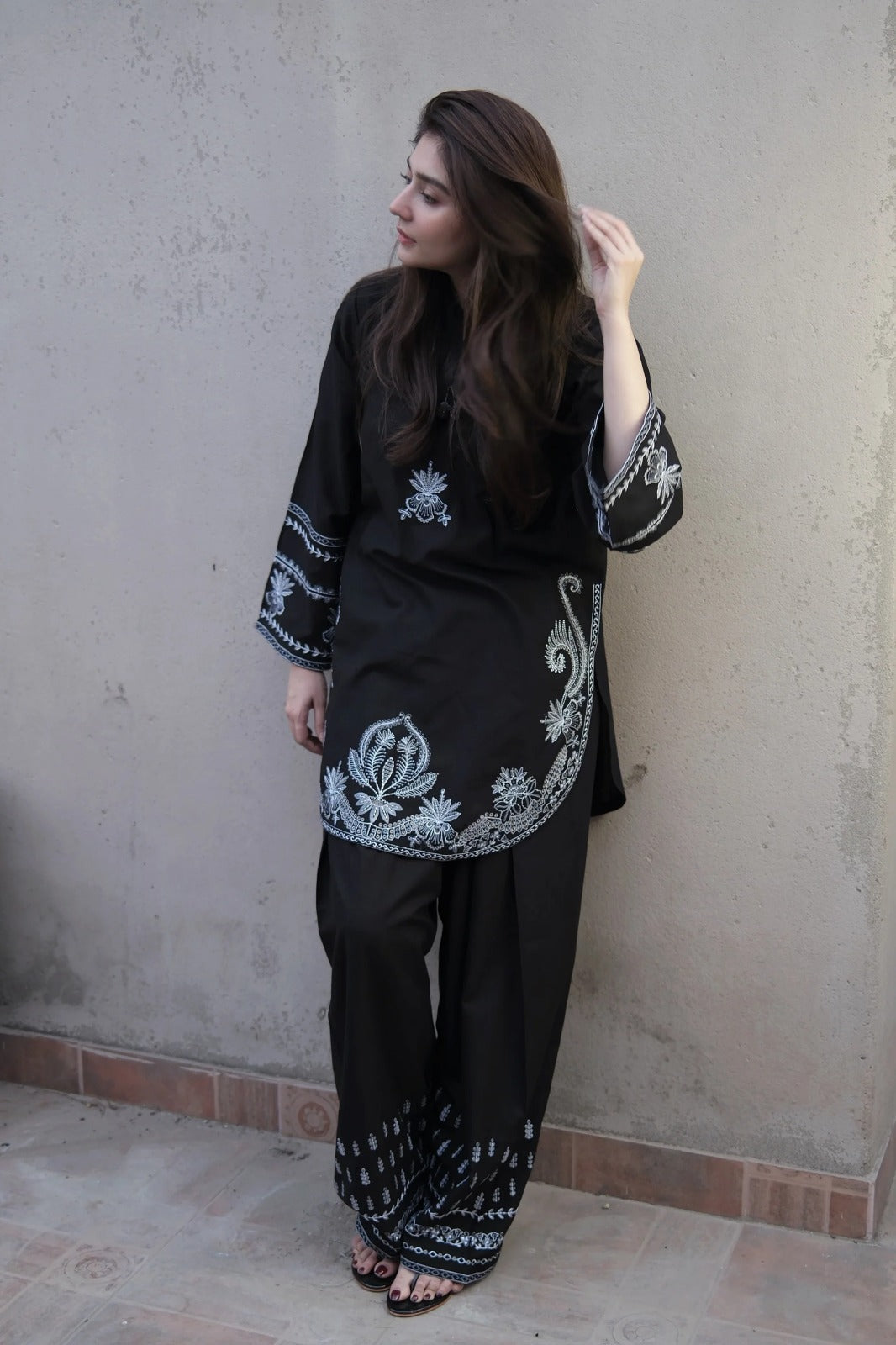 Black Embroidered Two-Piece Co-ord Set | Hina Collection