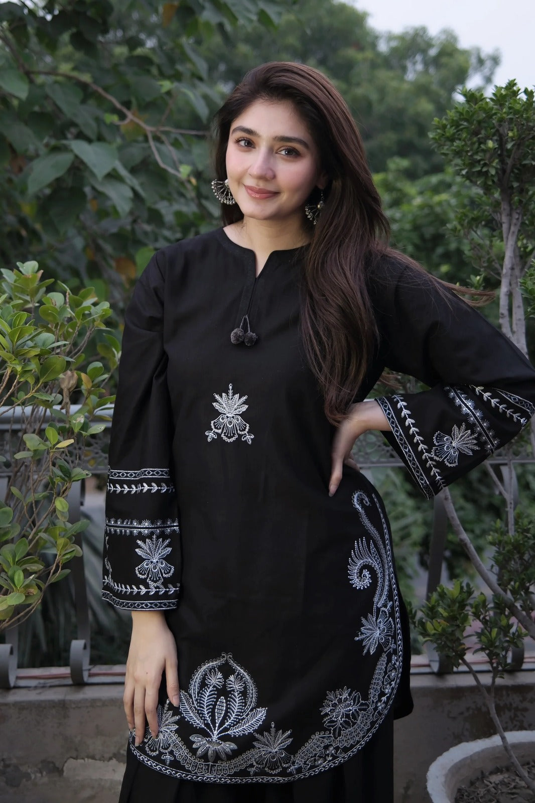 Black Embroidered Two-Piece Co-ord Set | Hina Collection