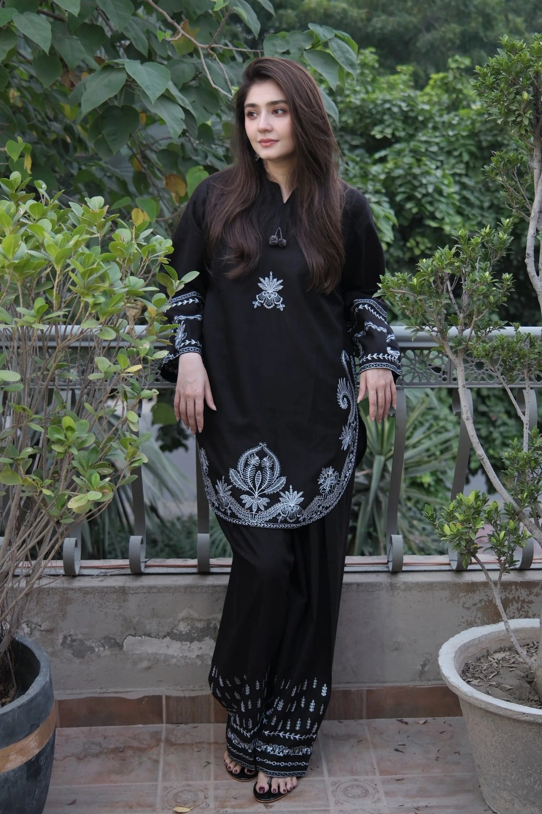 Black Embroidered Two-Piece Co-ord Set | Hina Collection