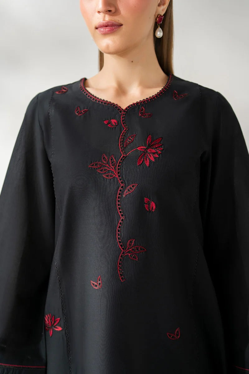 Black & Maroon Embroidered Stone Linen 3-Piece | Hina Collection
